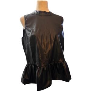 First Love By Lovelyn Black Faux Leather Sleeveless Peplum Top, Women's Plus 1X